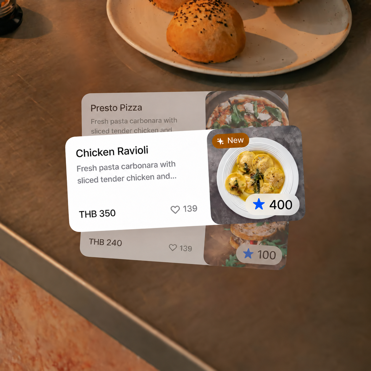 Menu rewards and loyalty points with prices in THB